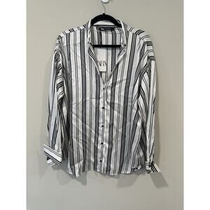 NWT Women’s Zara Striped Silky Long Sleeve Size Large 2498